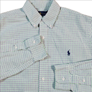 Ralph Lauren 100% Cotton Navy Green Check Plaid Long Sleeve Button Down Shirt